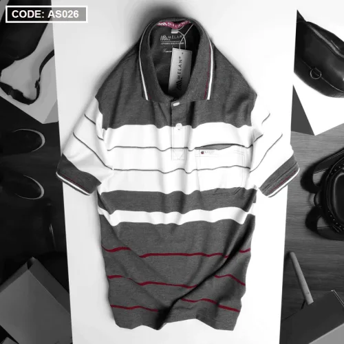 Áo Polo Nam AS026 Sọc Ngang Có Túi, Thun Cotton Size L-XL-XXL