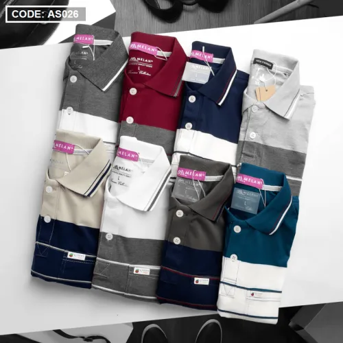 Áo Polo Nam AS026 Sọc Ngang Có Túi, Thun Cotton Size L-XL-XXL