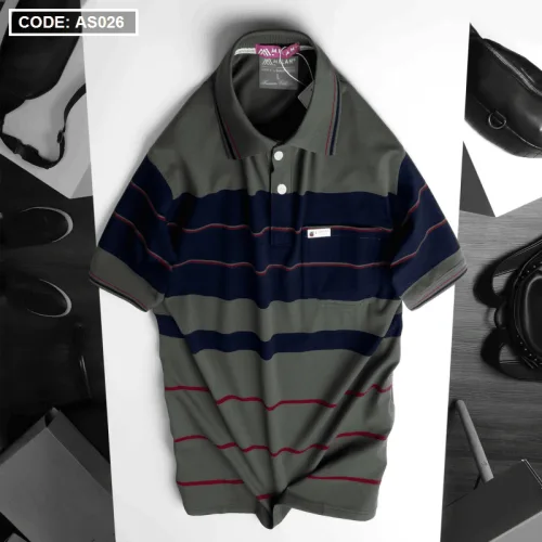 Áo Polo Nam AS026 Sọc Ngang Có Túi, Thun Cotton Size L-XL-XXL