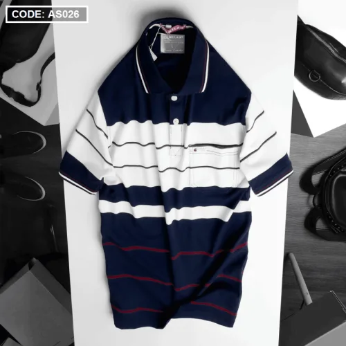 Áo Polo Nam AS026 Sọc Ngang Có Túi, Thun Cotton Size L-XL-XXL