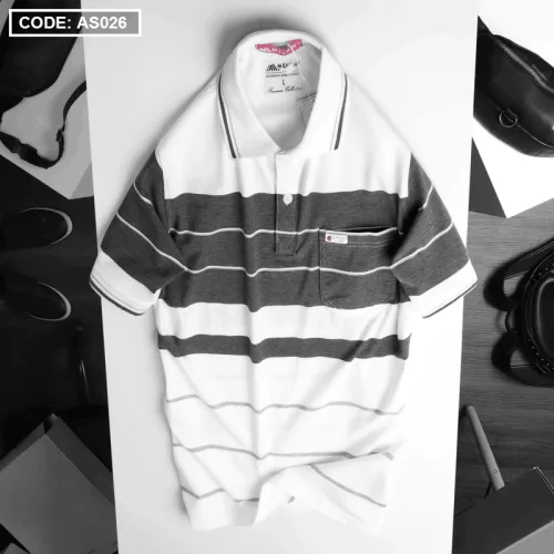 Áo Polo Nam AS026 Sọc Ngang Có Túi, Thun Cotton Size L-XL-XXL