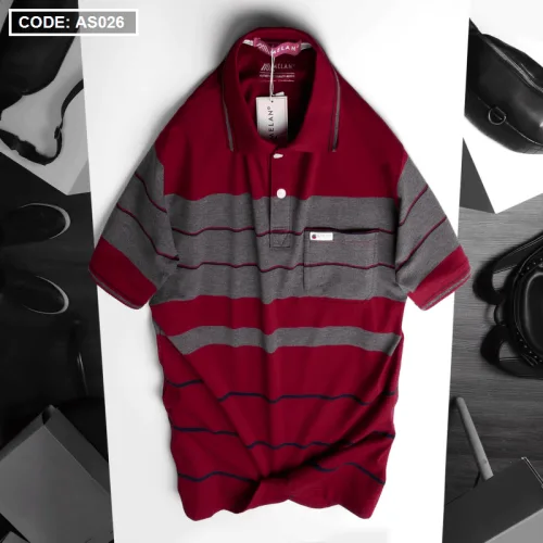 Áo Polo Nam AS026 Sọc Ngang Có Túi, Thun Cotton Size L-XL-XXL