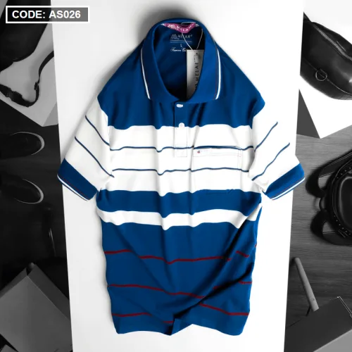 Áo Polo Nam AS026 Sọc Ngang Có Túi, Thun Cotton Size L-XL-XXL