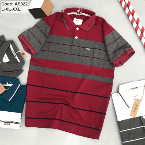 Áo Polo Nam AS026 Sọc Ngang Có Túi, Thun Cotton Size L-XL-XXL