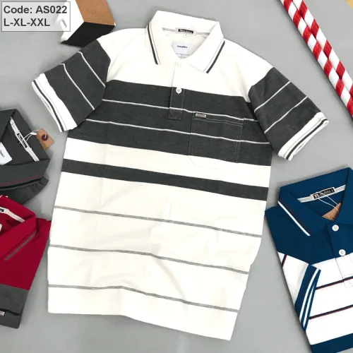 Áo Polo Nam AS026 Sọc Ngang Có Túi, Thun Cotton Size L-XL-XXL