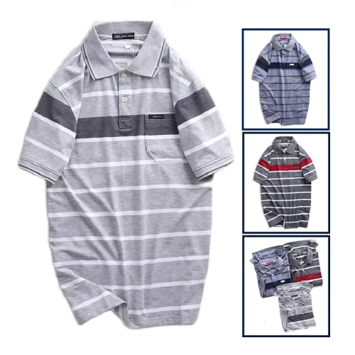 Nguồn hàng sỉ áo Thun Sọc Nam Melan Cổ Bẻ Có Túi Thun Cotton