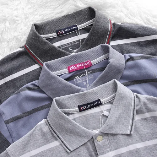 Nguồn hàng sỉ áo Thun Sọc Nam Melan Cổ Bẻ Có Túi Thun Cotton