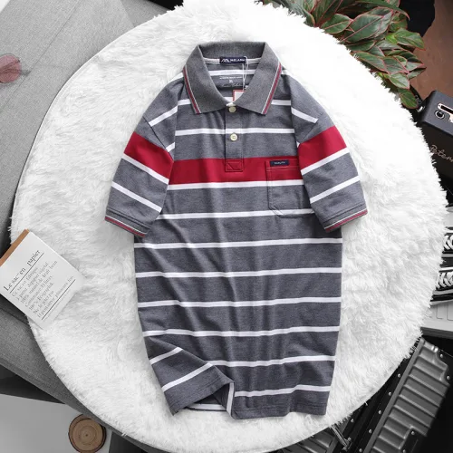 Nguồn hàng sỉ áo Thun Sọc Nam Melan Cổ Bẻ Có Túi Thun Cotton