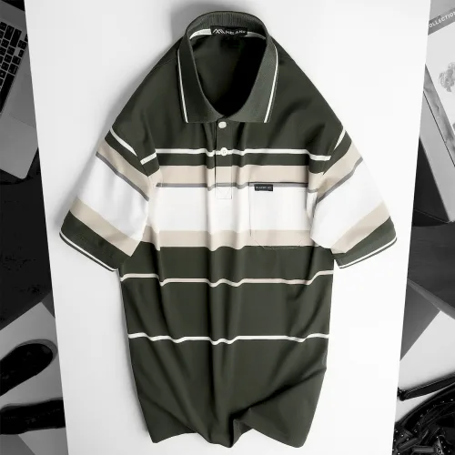 Áo Thun Nam Trung Niên Sọc Cổ Bẻ Có Túi Cotton Cao Cấp Size 3X