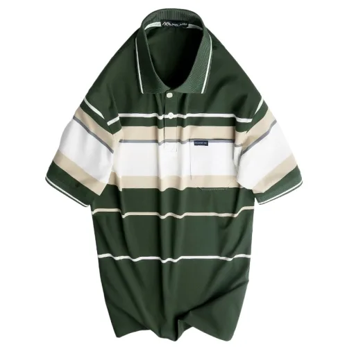 Áo Thun Nam Trung Niên Sọc Cổ Bẻ Có Túi Cotton Cao Cấp Size 3X