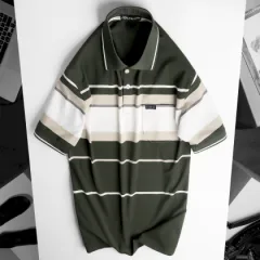 Áo Thun Nam Trung Niên Sọc Cổ Bẻ Có Túi Cotton Cao Cấp Size 3X