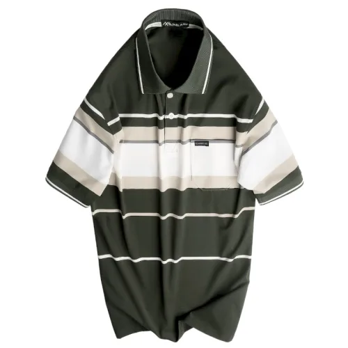 Áo Thun Nam Trung Niên Sọc Cổ Bẻ Có Túi Cotton Cao Cấp Size 3X