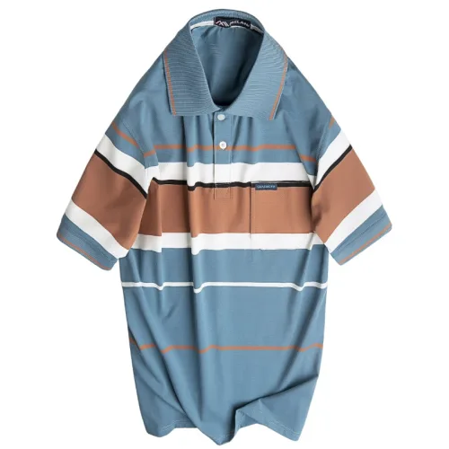 Áo Thun Nam Trung Niên Sọc Cổ Bẻ Có Túi Cotton Cao Cấp Size 3X