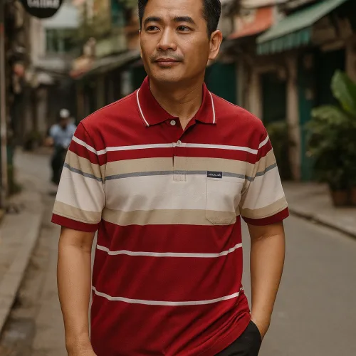 Áo Thun Nam Trung Niên Sọc Cổ Bẻ Có Túi Cotton Cao Cấp Size 3X