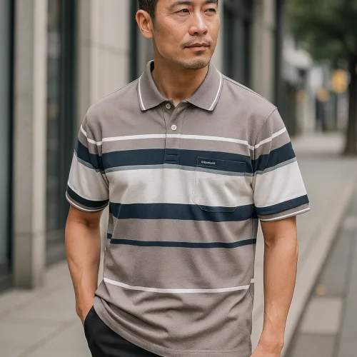 Áo Thun Nam Trung Niên Sọc Cổ Bẻ Có Túi Cotton Cao Cấp Size 3X