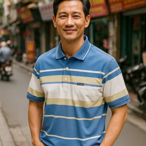Áo Thun Nam Trung Niên Sọc Cổ Bẻ Có Túi Cotton Cao Cấp Size 3X