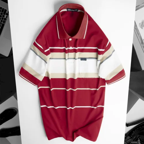 Áo Thun Nam Trung Niên Sọc Cổ Bẻ Có Túi Cotton Cao Cấp Size 3X