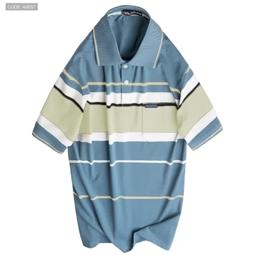 Áo Thun Nam Trung Niên Sọc Cổ Bẻ Có Túi Cotton Cao Cấp Size 3X