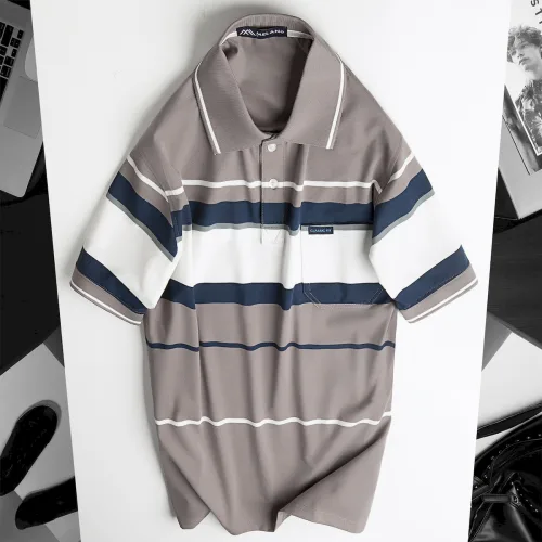 Áo Thun Nam Trung Niên Sọc Cổ Bẻ Có Túi Cotton Cao Cấp Size 3X