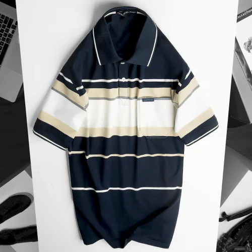 Áo Thun Nam Trung Niên Sọc Cổ Bẻ Có Túi Cotton Cao Cấp Size 3X