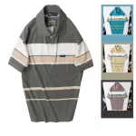 Chuyên sỉ áo Thun Sọc Nam Trung Niên Phối Sọc Màu Cổ Bẻ Có Túi Thun Cotton (Có size 3x)