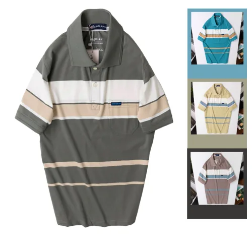 Chuyên sỉ áo Thun Sọc Nam Trung Niên Phối Sọc Màu Cổ Bẻ Có Túi Thun Cotton (Có size 3x)