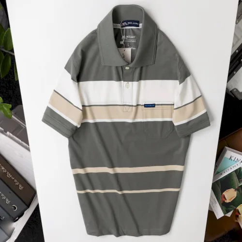 Chuyên sỉ áo Thun Sọc Nam Trung Niên Phối Sọc Màu Cổ Bẻ Có Túi Thun Cotton (Có size 3x)