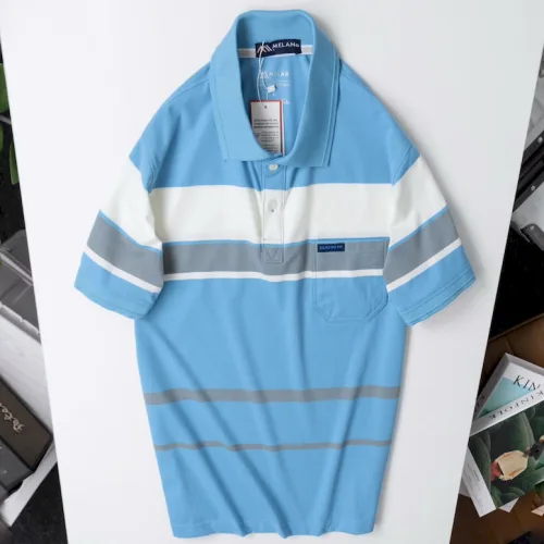 Chuyên sỉ áo Thun Sọc Nam Trung Niên Phối Sọc Màu Cổ Bẻ Có Túi Thun Cotton (Có size 3x)