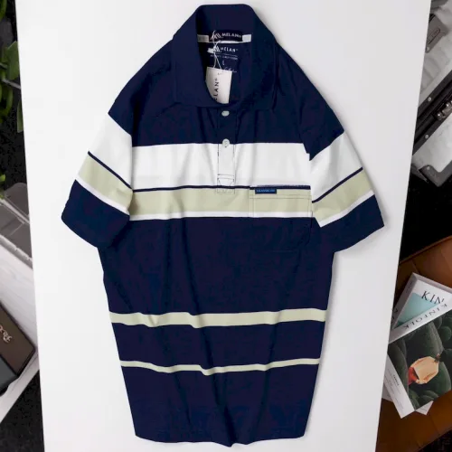 Chuyên sỉ áo Thun Sọc Nam Trung Niên Phối Sọc Màu Cổ Bẻ Có Túi Thun Cotton (Có size 3x)