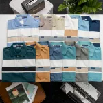 Chuyên sỉ áo Thun Sọc Nam Trung Niên Phối Sọc Màu Cổ Bẻ Có Túi Thun Cotton (Có size 3x)