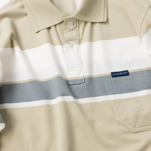Chuyên sỉ áo Thun Sọc Nam Trung Niên Phối Sọc Màu Cổ Bẻ Có Túi Thun Cotton (Có size 3x)