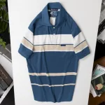 Chuyên sỉ áo Thun Sọc Nam Trung Niên Phối Sọc Màu Cổ Bẻ Có Túi Thun Cotton (Có size 3x)