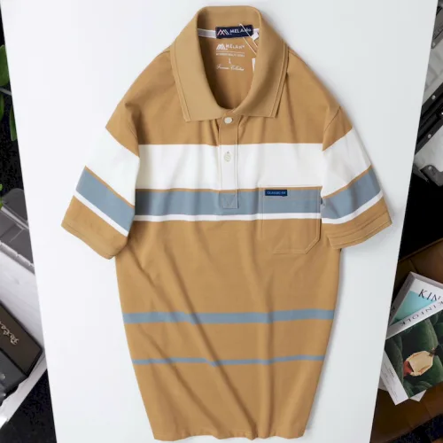 Chuyên sỉ áo Thun Sọc Nam Trung Niên Phối Sọc Màu Cổ Bẻ Có Túi Thun Cotton (Có size 3x)