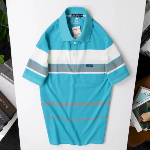 Chuyên sỉ áo Thun Sọc Nam Trung Niên Phối Sọc Màu Cổ Bẻ Có Túi Thun Cotton (Có size 3x)