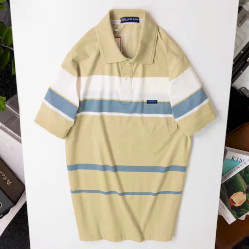 Chuyên sỉ áo Thun Sọc Nam Trung Niên Phối Sọc Màu Cổ Bẻ Có Túi Thun Cotton (Có size 3x)