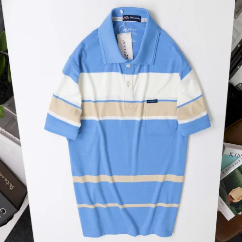 Chuyên sỉ áo Thun Sọc Nam Trung Niên Phối Sọc Màu Cổ Bẻ Có Túi Thun Cotton (Có size 3x)