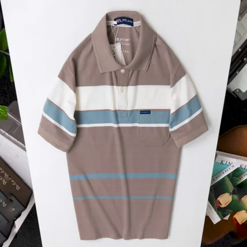 Chuyên sỉ áo Thun Sọc Nam Trung Niên Phối Sọc Màu Cổ Bẻ Có Túi Thun Cotton (Có size 3x)
