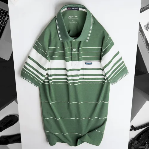Áo thun nam trung niên sọc nhuyễn có túi, cotton size 3x