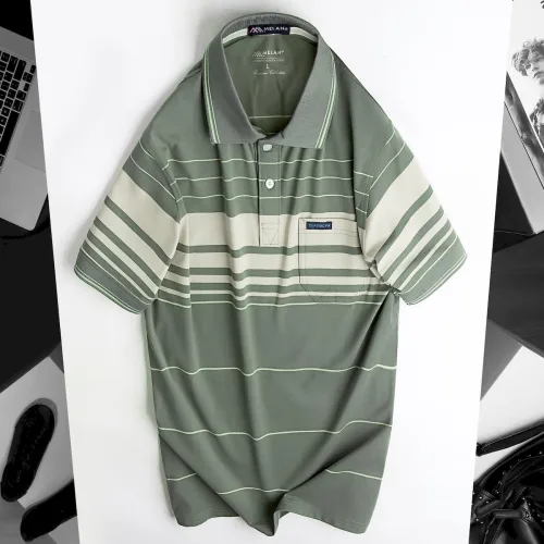 Áo thun nam trung niên sọc nhuyễn có túi, cotton size 3x