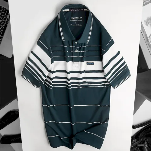 Áo thun nam trung niên sọc nhuyễn có túi, cotton size 3x