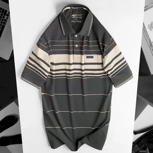 Áo thun nam trung niên sọc nhuyễn có túi, cotton size 3x