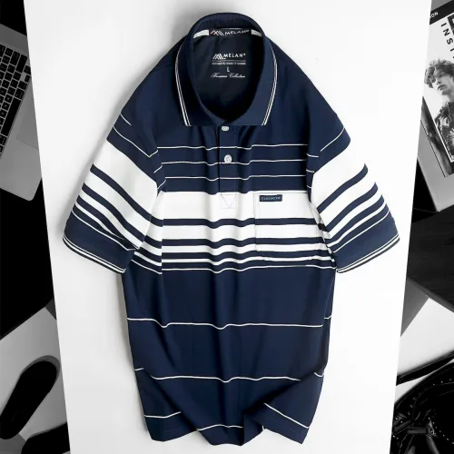 Áo thun nam trung niên sọc nhuyễn có túi, cotton size 3x