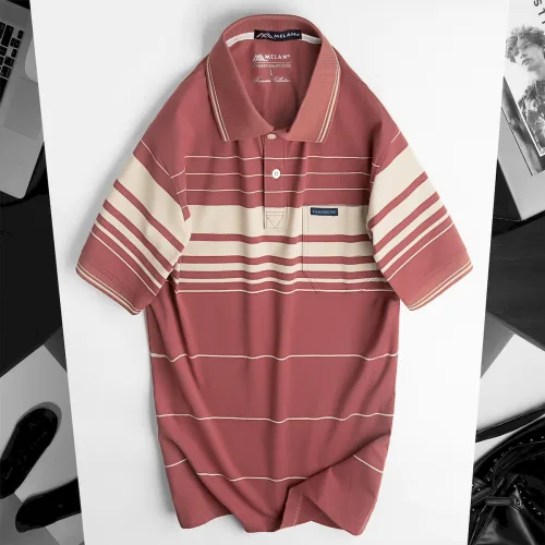 Áo thun nam trung niên sọc nhuyễn có túi, cotton size 3x