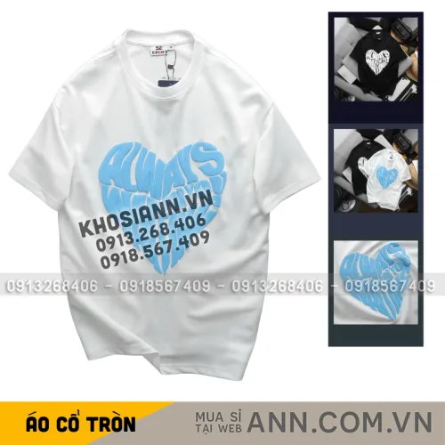 Chỗ sỉ áo Thun Unisex Cổ Tròn In Chữ Hình Trái Tim Trước Áo Size 40-80kg