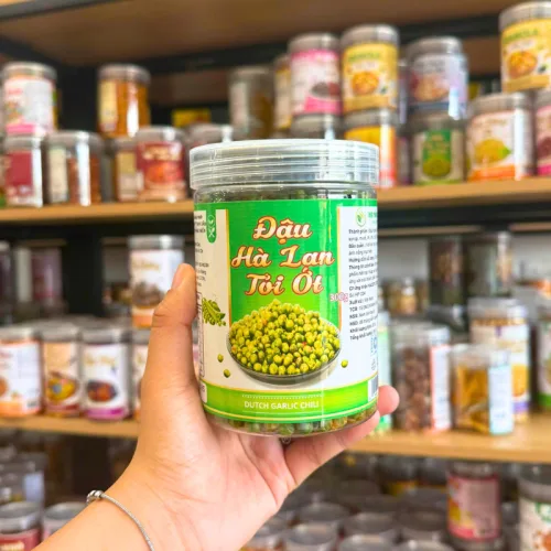Đậu Hà Lan tỏi ớt đựng trong hộp PET, khối lượng 300g