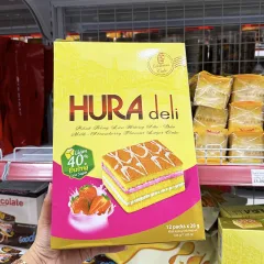 Shop sỉ bánh Bông Lan Bibica Hura Deli Hương Sữa Dâu 336g (12 Gói x 28g)
