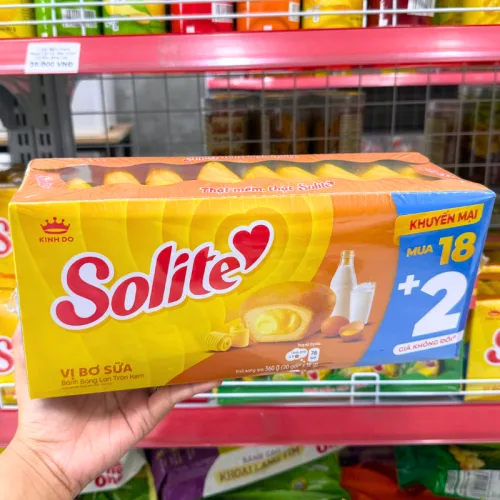 Bánh Bông Lan Cuộn Kem Solite 3 Vị (Lá Dứa, Bơ Sữa, Dâu) - Hộp 360g