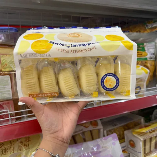 Shop sỉ bánh Bông Lan Hấp Phô Mai AXIQIN 360g (Bịch 10 Gói)