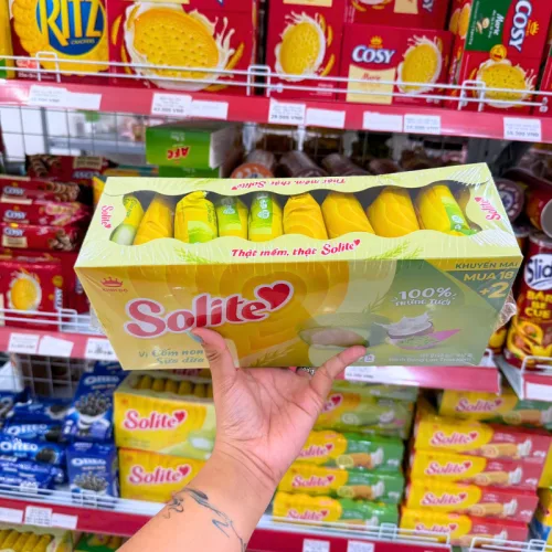 Bánh bông lan Solite Kinh Đô tròn kem cốm non sữa dừa 360g, 20 gói