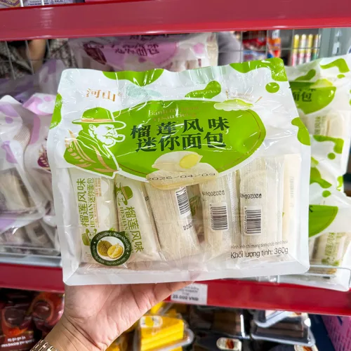 HESHAN Ông Già Mini – Bánh mì sữa chua sầu riêng 360g, bịch 20 gói